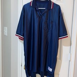 Blue Cliff Keen Polo Shirt with Red & White Striped Sleeves & Collar - Size XXL